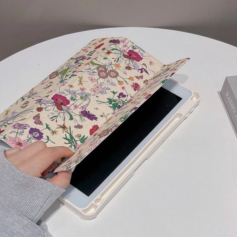 Funda colorida floral para tableta iPad A16 11th 10th Air 11 5 4 10,9 10,2 9th 8th 7th Pro 11 12,9 10,5 con soporte para ranura para lápiz - imagen 3