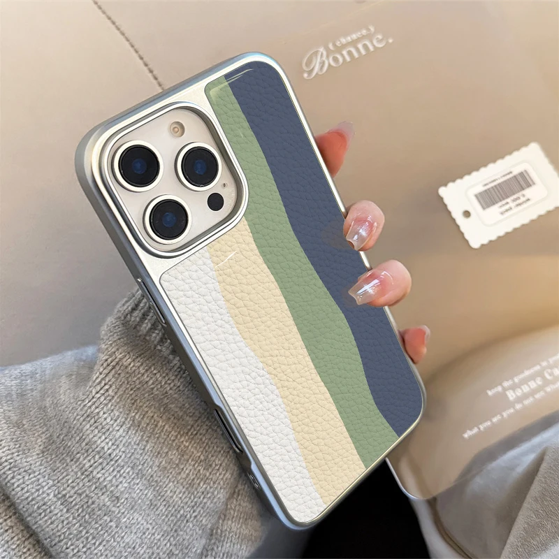 Funda de teléfono anticaída de TPU con textura de cuero con patrones de ondas multicolores para iPhone XR/11/12/13/14/15/16/17 Pro Max - imagen 2