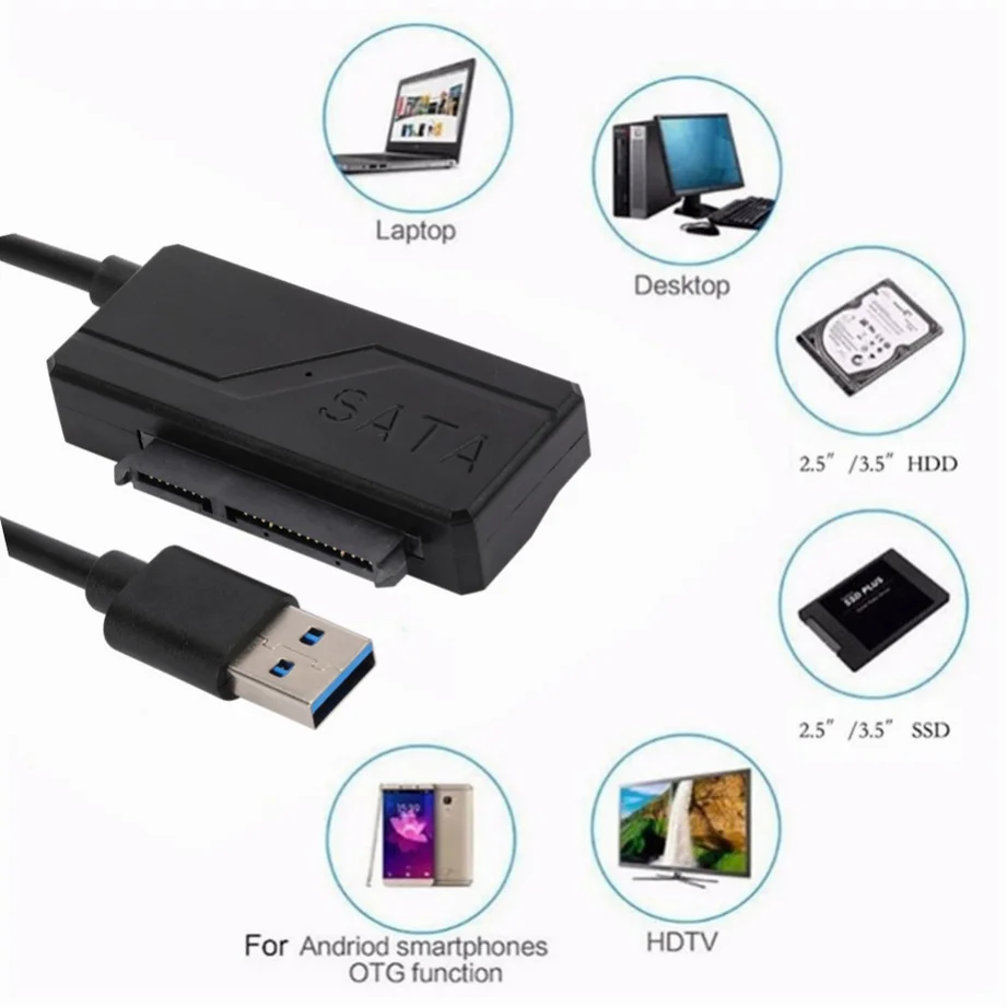 Cable adaptador SATA a USB 3,0 Cable USB a SATA compatible con disco duro externo SSD de 2,5/3,5 pulgadas ordenador 7 + 15 Cable SATA de 22 pines - imagen 2