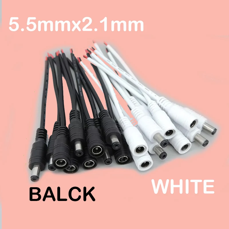 5 pares (5 macho + 5 hembra) Cable de alimentación CC blanco o negro Cable de extensión conector de Cable de 15cm enchufe de 5,5x2,1mm