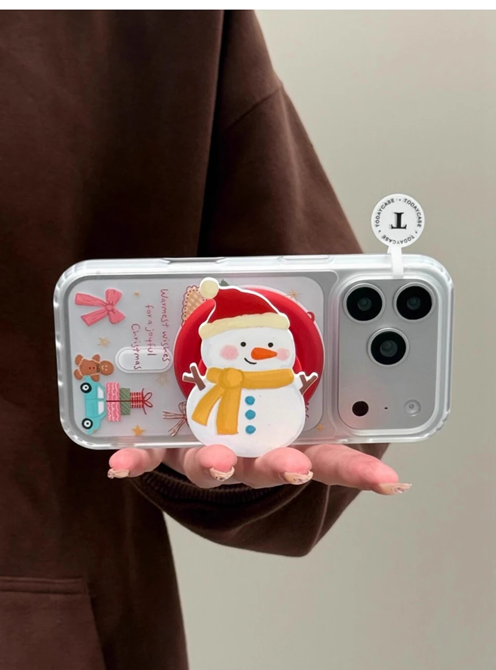 Funda de teléfono bonita Tok con agarre magnético de muñeco de nieve de dibujos animados en 3D para iPhone 17pro 13 16 15 14 17 Pro Max, funda de carga inalámbrica para Magsafe - imagen 5