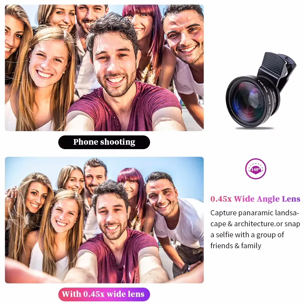 Universal 2 IN 1 Lens Clip 37mm Mobile Phone Lens Professional 0.45x 49uv Super Wide-Angle + Macro HD Lens for All Smartphones - imagen 4
