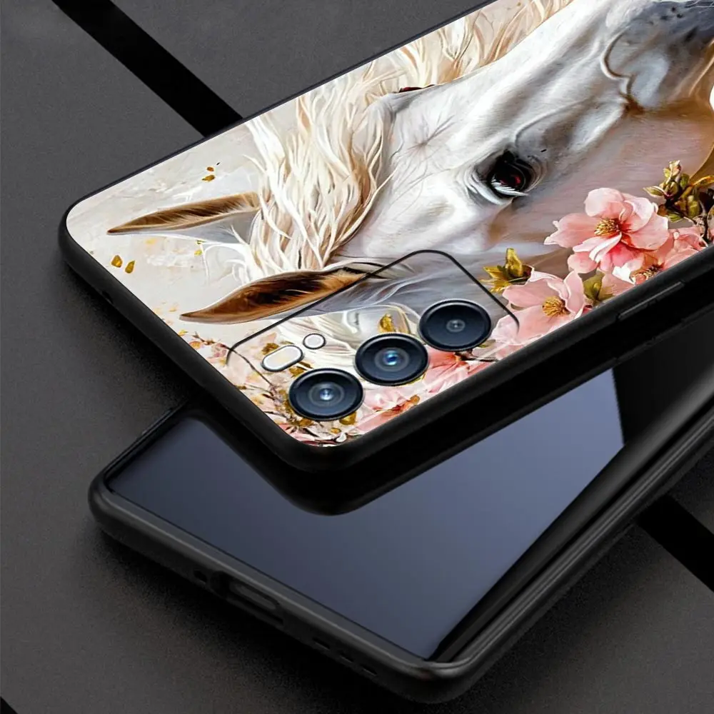 Funda para Oppo Reno13 Reno12 Reno11 F Reno10 Pro A54 A53 A95 A76 A57 A98 A80 A79 5G A78 4G cubierta negro blanco caballos galopando - imagen 2