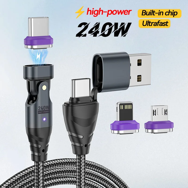 Cable USB tipo C magnético de 240W, Cable Micro tipo C de carga rápida 5A para Macbook, Samsung, Xiaomi, iPhone, Cable cargador magnético