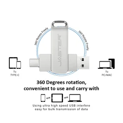 JASTER Pendrive USB Tipo C y USB-A Metal Giratorio Transferencia Rapida