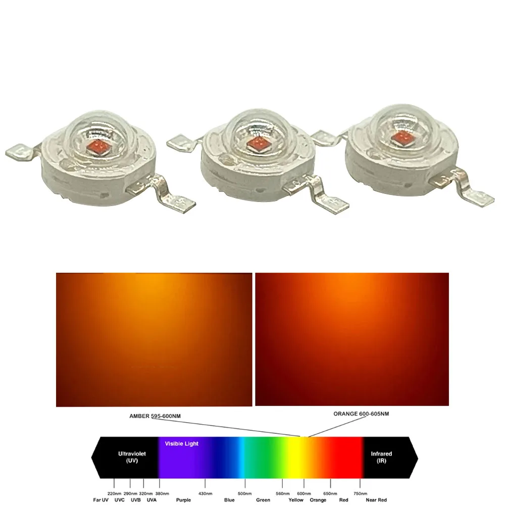 50 UDS-100 Uds 3W Chip LED de alta potencia amarillo 590-595nm ámbar 595-600nm naranja 600-605nm DC2.2-2.6V para semáforo de emergencia