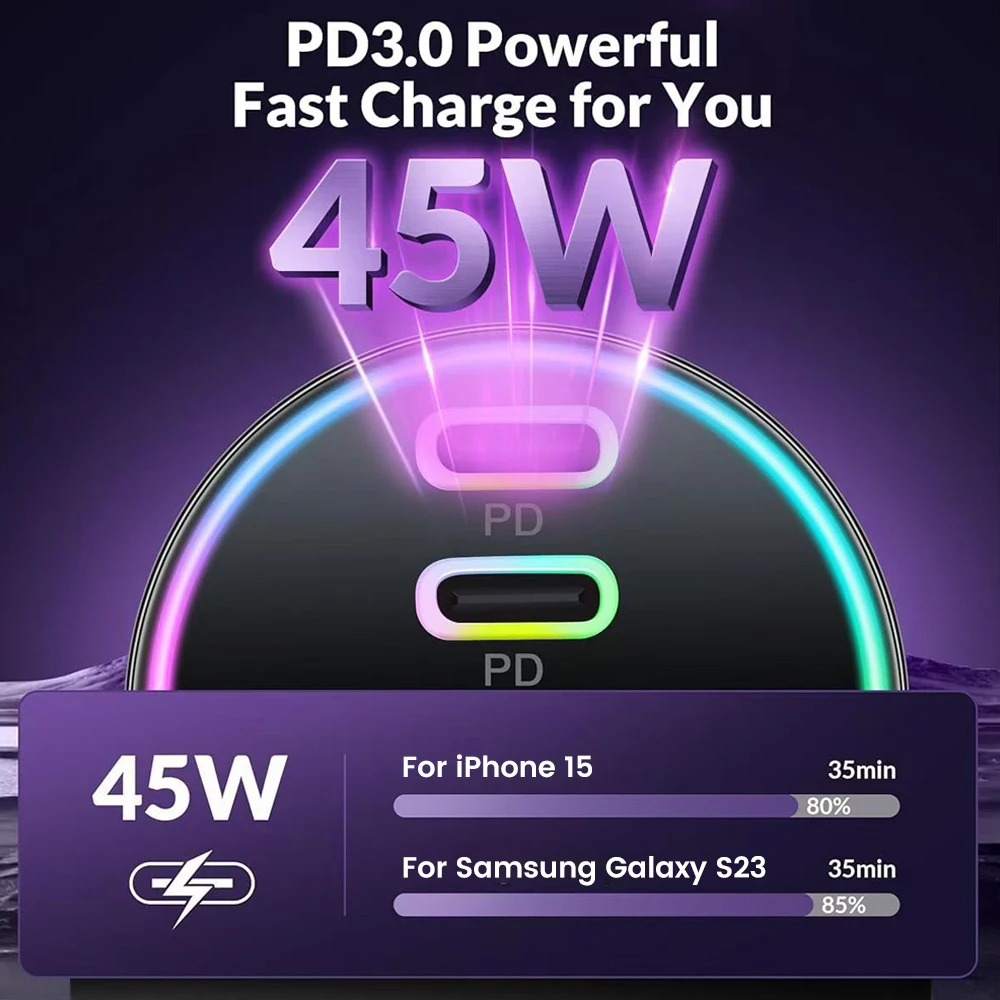 PD90W 4 puertos PD USB cargador de encendedor de cigarrillos adaptador QC3.0 cargador rápido en el coche para iPhone15 Samsung Ipad Macbook portátil - imagen 3