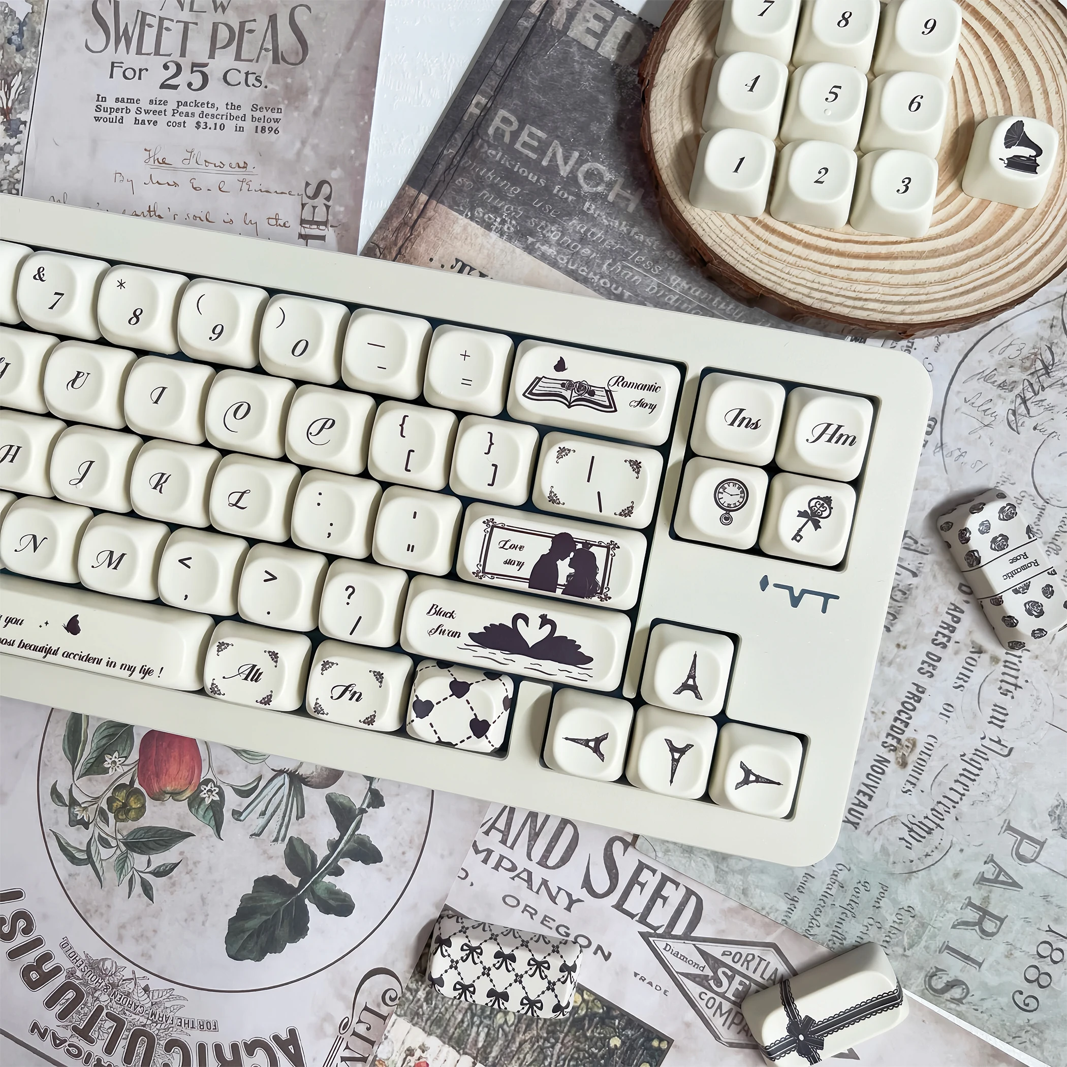 Encontador Keycap MOA Cherry Profile blanco lechoso PBT personalizado lindo Keycaps romántico estilo francés amor tema Teclado mecánico tapa - imagen 3