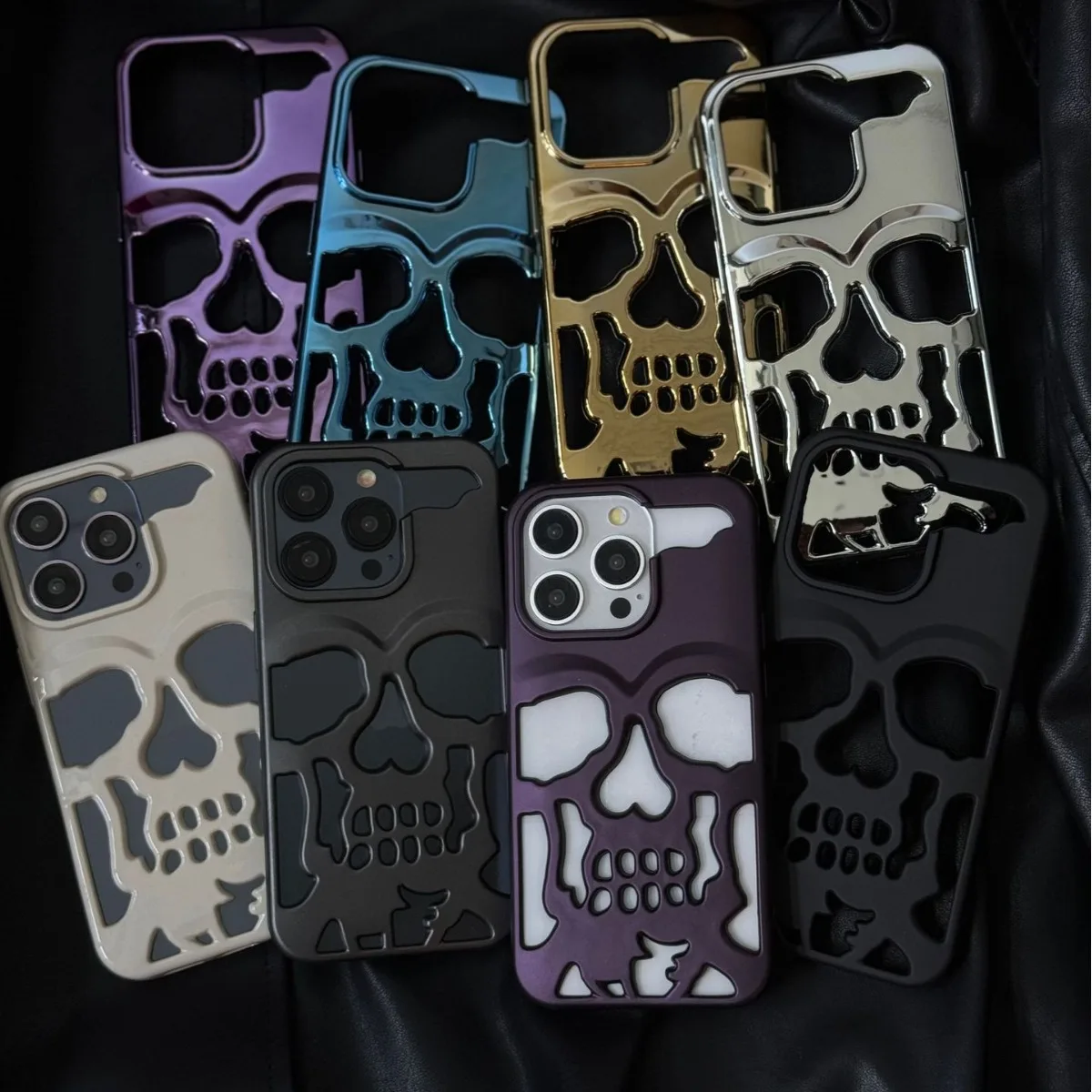 Funda de teléfono de lujo con calavera y esqueleto para iPhone 16 15 Pro Max 11 12 13 14, funda protectora completa hueca con revestimiento mate a prueba de golpes - imagen 5
