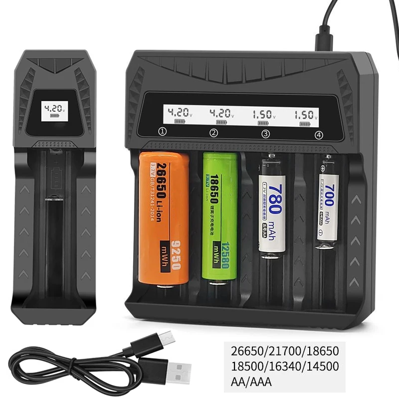 Cargador USB de batería LCD inteligente, 1/2/4 ranuras para batería de litio recargable 18650 4,2 V para batería NI-MH AA/AAA de 1,2 V - imagen 2
