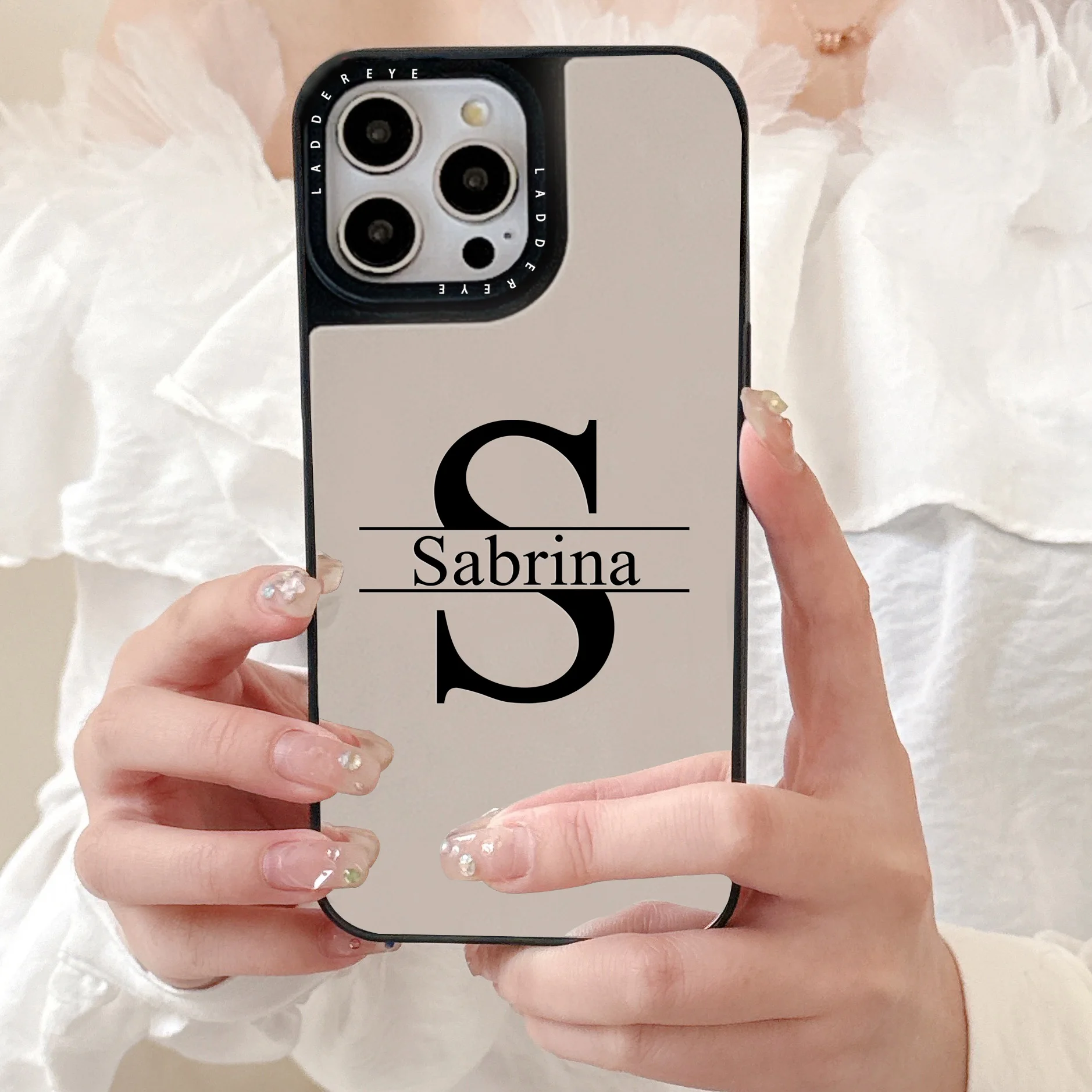 Funda de teléfono personalizada con letras grandes para iPhone 16, 15, 14, 13, 12, 11 Pro Max, funda con espejo de maquillaje con patrón de espejo chapado personalizado - imagen 3