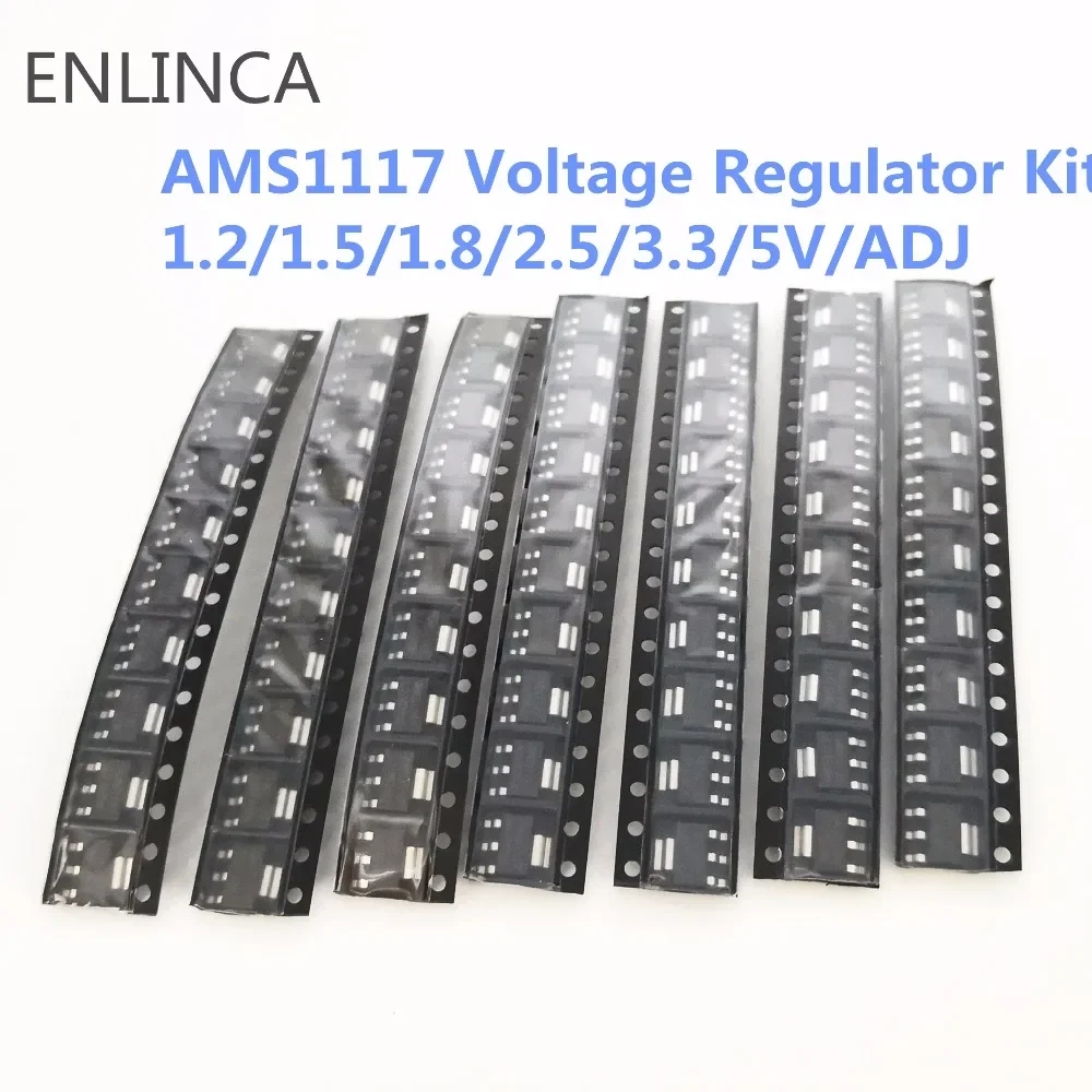 Kit de 70 Uds Kit regulador de voltaje AMS1117 1,2 V/1,5 V/1,8 V/2,5 V/3,3 V/5,0 V/ADJ lm1117 AMS1117-1.2 AMS1117-1.8 AMS1117-2.5 AMS1117-3.3