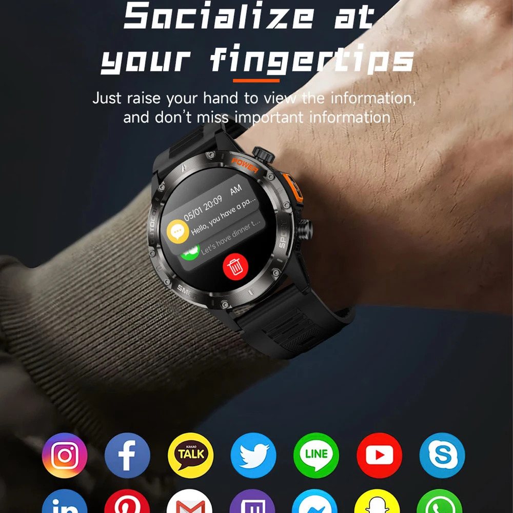Reloj inteligente con llamada de diente azul, Monitor de salud, linterna LED para exteriores, relojes inteligentes para hombres, esfera de vídeo DIY, más de 100 modos deportivos, resistente al agua - imagen 5