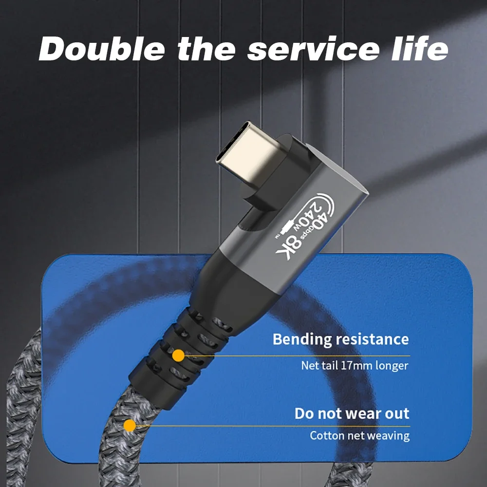 Thunderbolt USB 4 Cable de ángulo de 90 grados 40Gbps USB4 codo tipo C Thunderbolt3 4 Cable de transferencia de datos USB C PD240W carga rápida - imagen 5