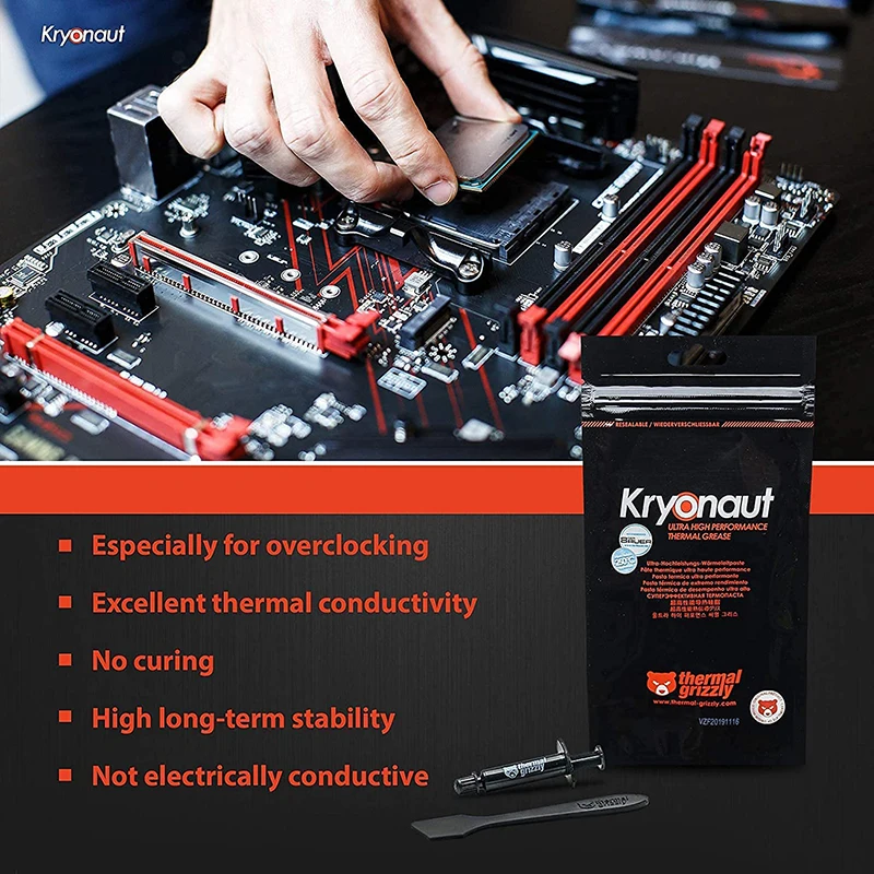 Pasta térmica compuesta térmica Grizzly Kryonaut para enfriador de GPU y CPU Grasa de silicona de enfriamiento de alto rendimiento - imagen 2