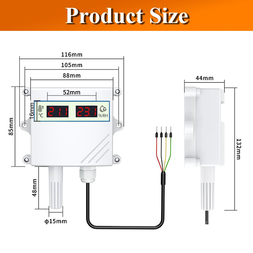 Sonda de Sensor de temperatura y humedad con transmisor de pantalla Digital, RS485, analógico, 0-5V, 0-10V, 4-20Ma, impermeable - imagen 5