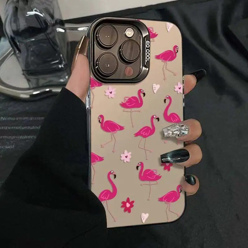 Funda con flamencos rosas para iPhone 16 Pro Max 15Plus 14 13 Pro 12Mini 11 XR XS 7 8, carcasa protectora de pantalla a prueba de golpes