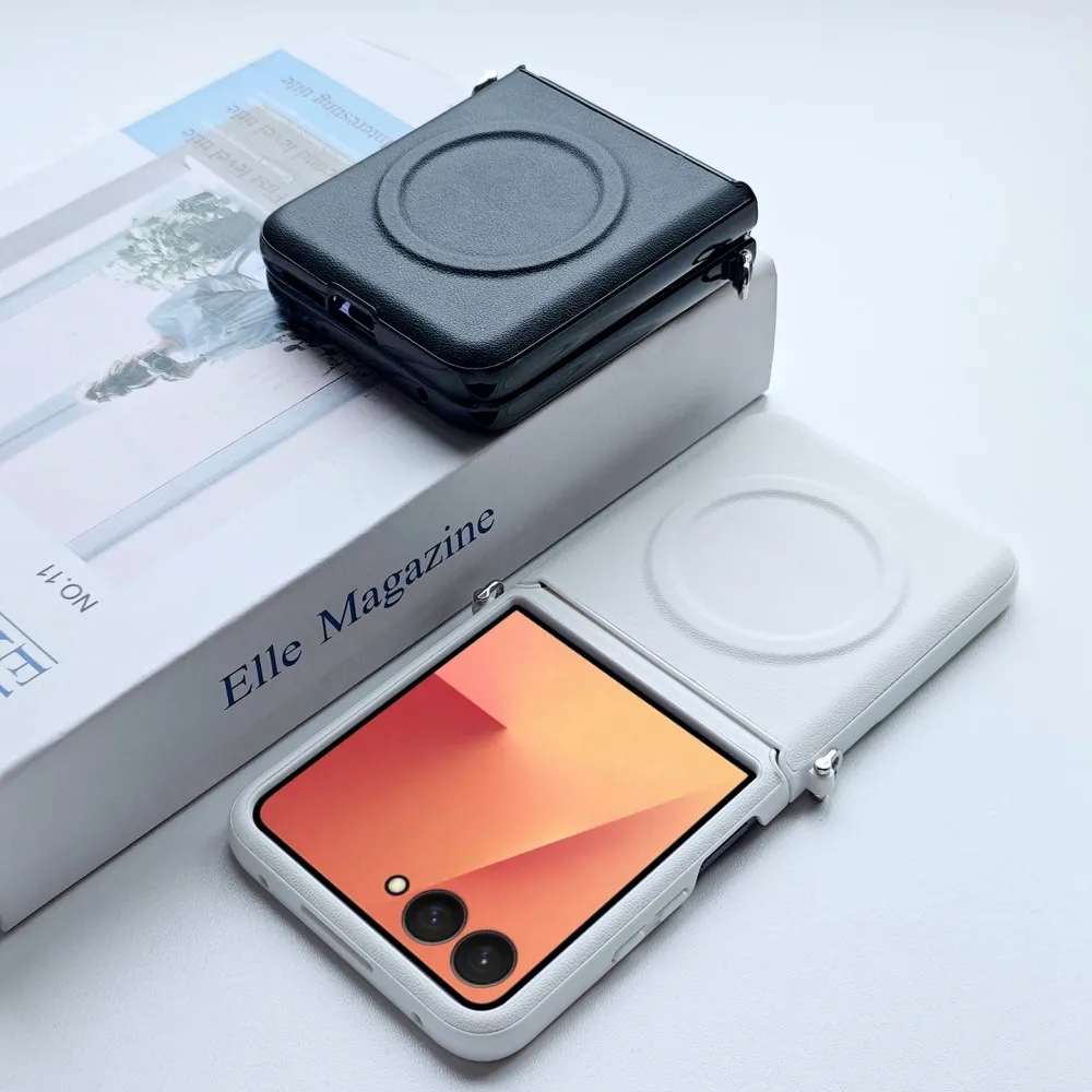 Para Samsung Galaxy Z Flip 7 funda de lujo de cuero PU carga inalámbrica magnética protege la contraportada para Samsung Z Flip 7 6 5 - imagen 4