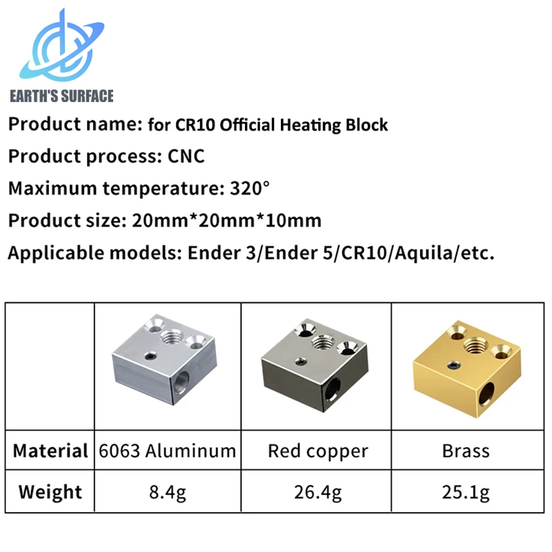 Piezas de impresora 3D, Kit de garganta bimetálica de bloque calentado CR10 de cobre chapado en latón y aluminio para extrusora Ender3 CR10, piezas de bloque calentado - imagen 3