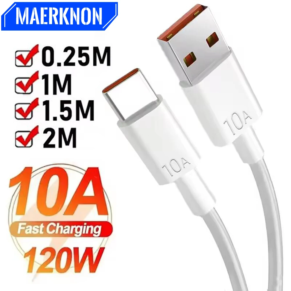Cable USB tipo C 10A, Cable de datos de carga súper rápida de 120W para Huawei P40 Honor Xiaomi Samsung, cargador de teléfono, Cable de carga rápida USB