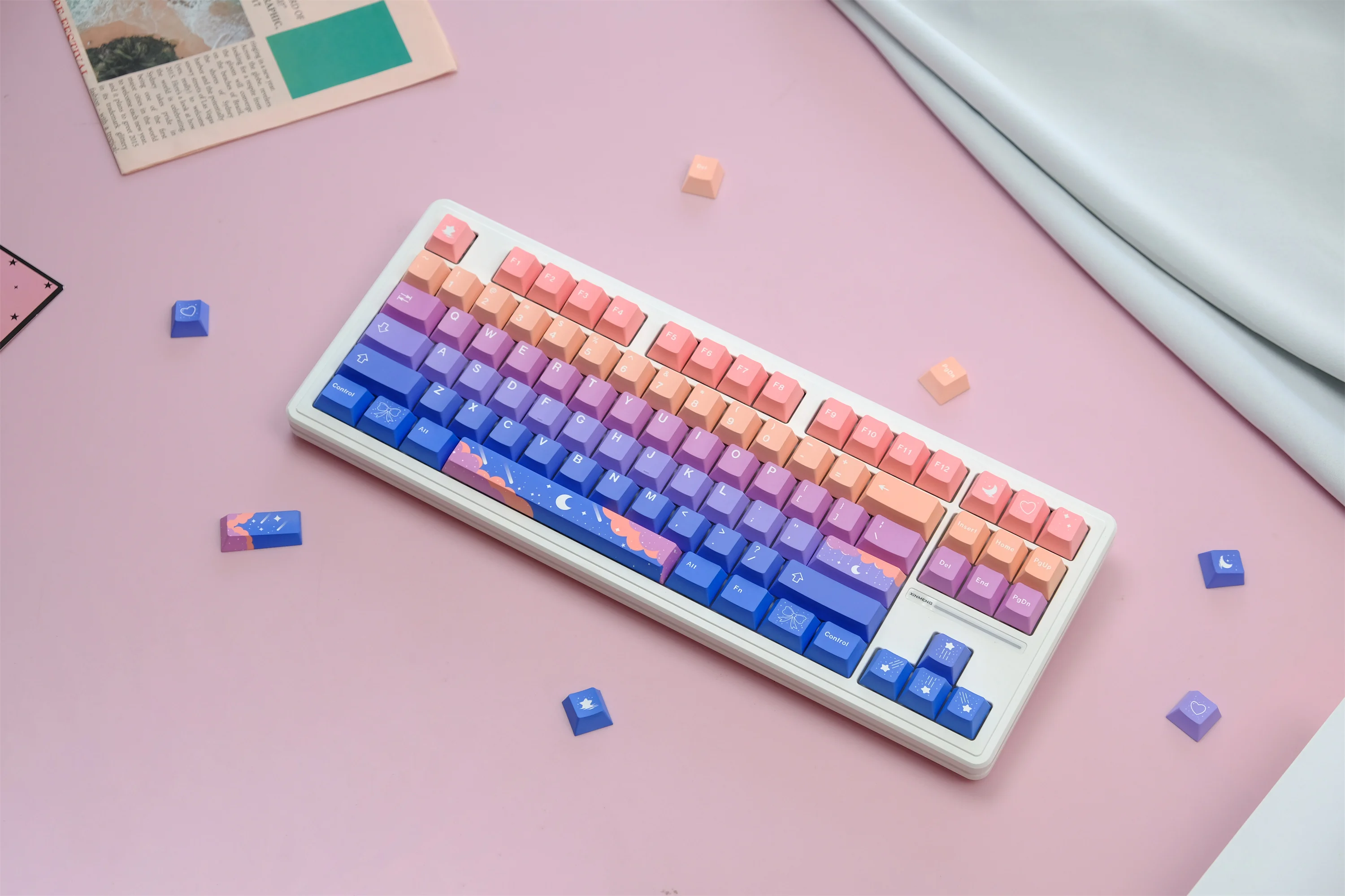 Tapa de tecla de luna de estrellas, teclas PBT de 129 teclas, perfil de cereza, tinte-SUB personalizado para teclado mecánico - imagen 2