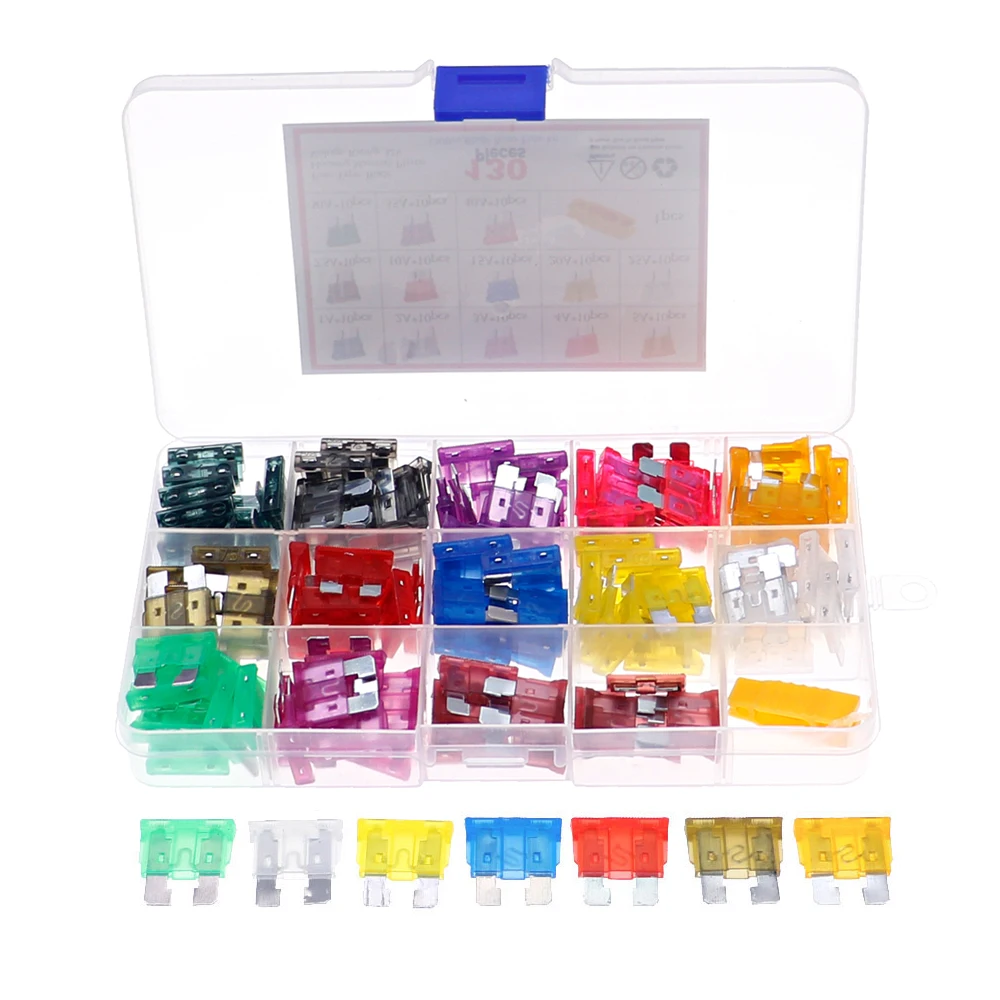 Kit surtido de fusibles de hoja media para coche, kit de caja mixta de 130 uds, 13 valores, 1A, 2A, 3A, 4A, 5A, 7,5a, 10A, 15A, 20A, 25A, 30A, 35A y 40A