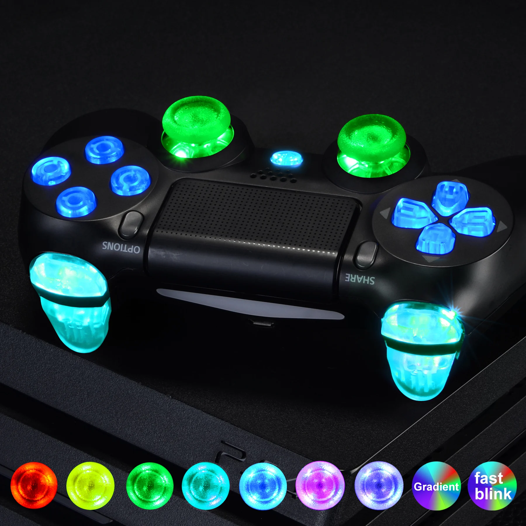 eXtremeRate Kit LED DTFS (DTF 2.0) con botones luminosos multicolores transparentes para controlador PS4 CUH-ZCT2 - Controlador NO incluido - imagen 2