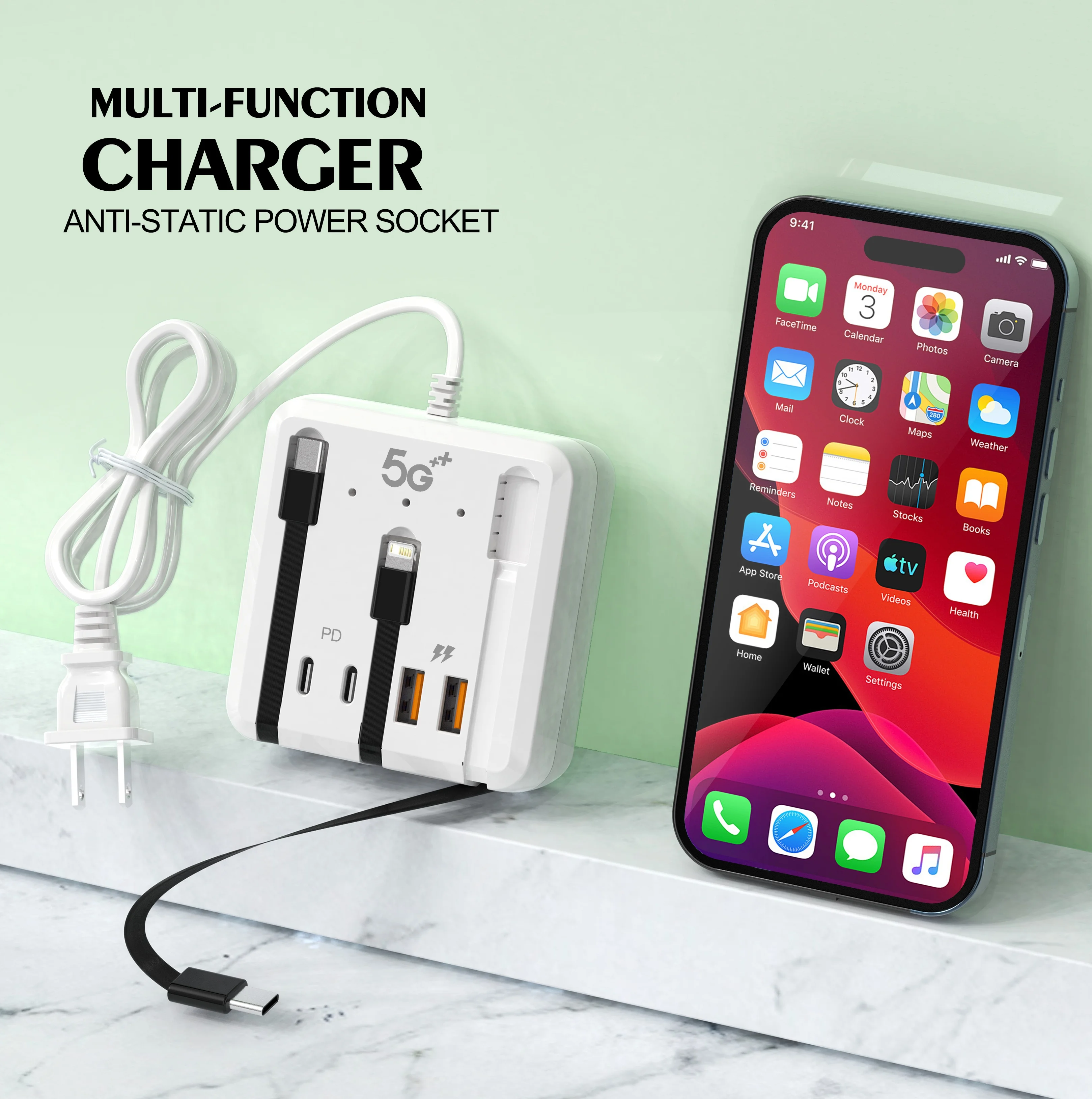 Cargador USB tipo C de 120W, dispositivo de carga rápida, 4 puertos, multifunción, para escritorio, para iPhone, Xiaomi, Samsung y Huawei - imagen 4