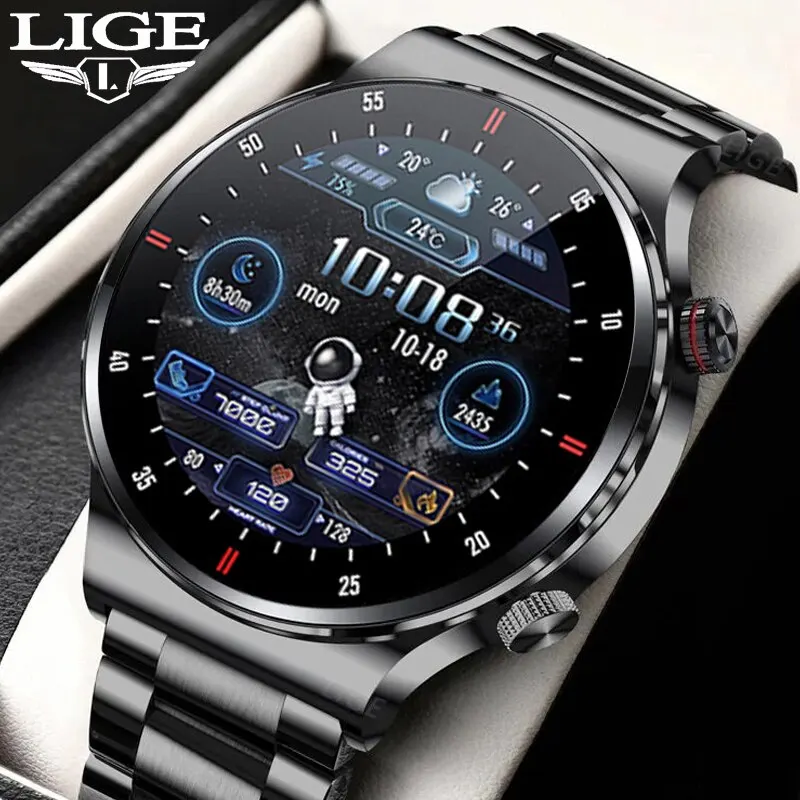 LIGE-reloj inteligente para hombre, accesorio de pulsera resistente al agua con llamadas, Bluetooth, ECG + PPG, NFC, compatible con IOS y Android, 2023