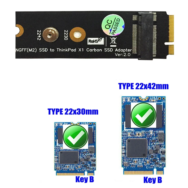 Tarjeta convertidora SSD Raiser de 20 + 6 pines M.2 NGFF SATA-Bus KEY B SSD HDD adaptador compatible con 2230 2242 M.2 para Lenovo Thinkpad X1 Carbon