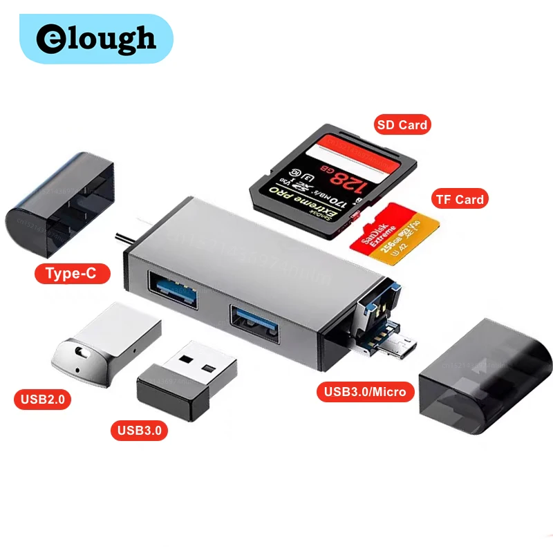 Elough-Adaptador USB 3,0 multifunción, lector de tarjetas SD, 7 en 1, compatible con iPhone, Samsung, Xiaomi y Huawei