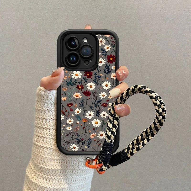 Funda con cuerda de mano y correa con estampado Floral para Samsung Galaxy A07 A06 A05 A05S A04 A04E A12 A32 A14 A73 A72 A71 A31 A51 A50 A50S - imagen 4