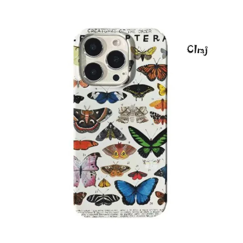 Clmj Vintage coreano mariposa INS funda de teléfono para iPhone 16 15 14 13 12 11 Pro Max XS XR XSMax 6 7 8 Plus brillante HD cubierta dura de PC - imagen 4