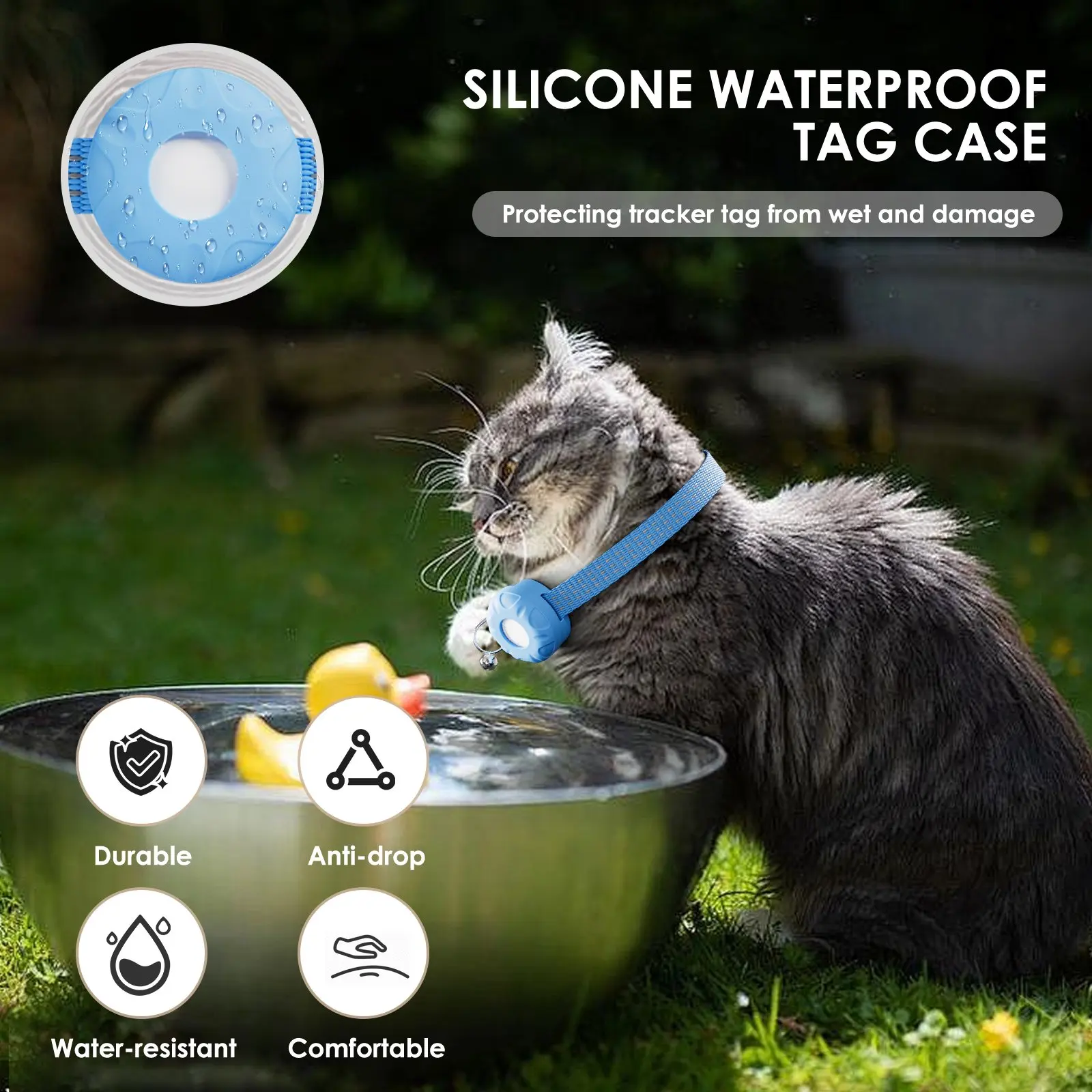 Rastreador de cadena para gatos, dispositivo antipérdida GPS con posicionamiento en tiempo real para gatos, rastreador impermeable con hebilla elástica de seguridad azul (solo IOS) - imagen 2