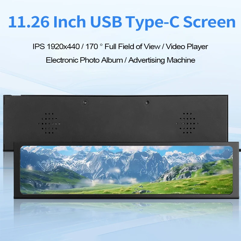 Pantalla secundaria de computadora USB tipo C LCD IPS 1920x440 de 11,26 pulgadas 170 °   Monitor de visión amplia Reproductor de vídeo Álbum de fotos electrónico - imagen 2