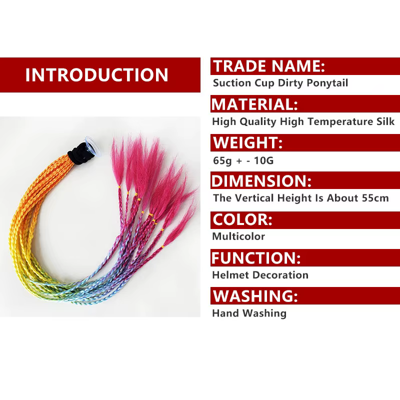 Coletas trenzadas para casco de 24 pulgadas, cola de caballo para mujer, casco de motocicleta, cola de caballo trenzada, coletas de moto, trenzas, cola de caballo con ventosa - imagen 5