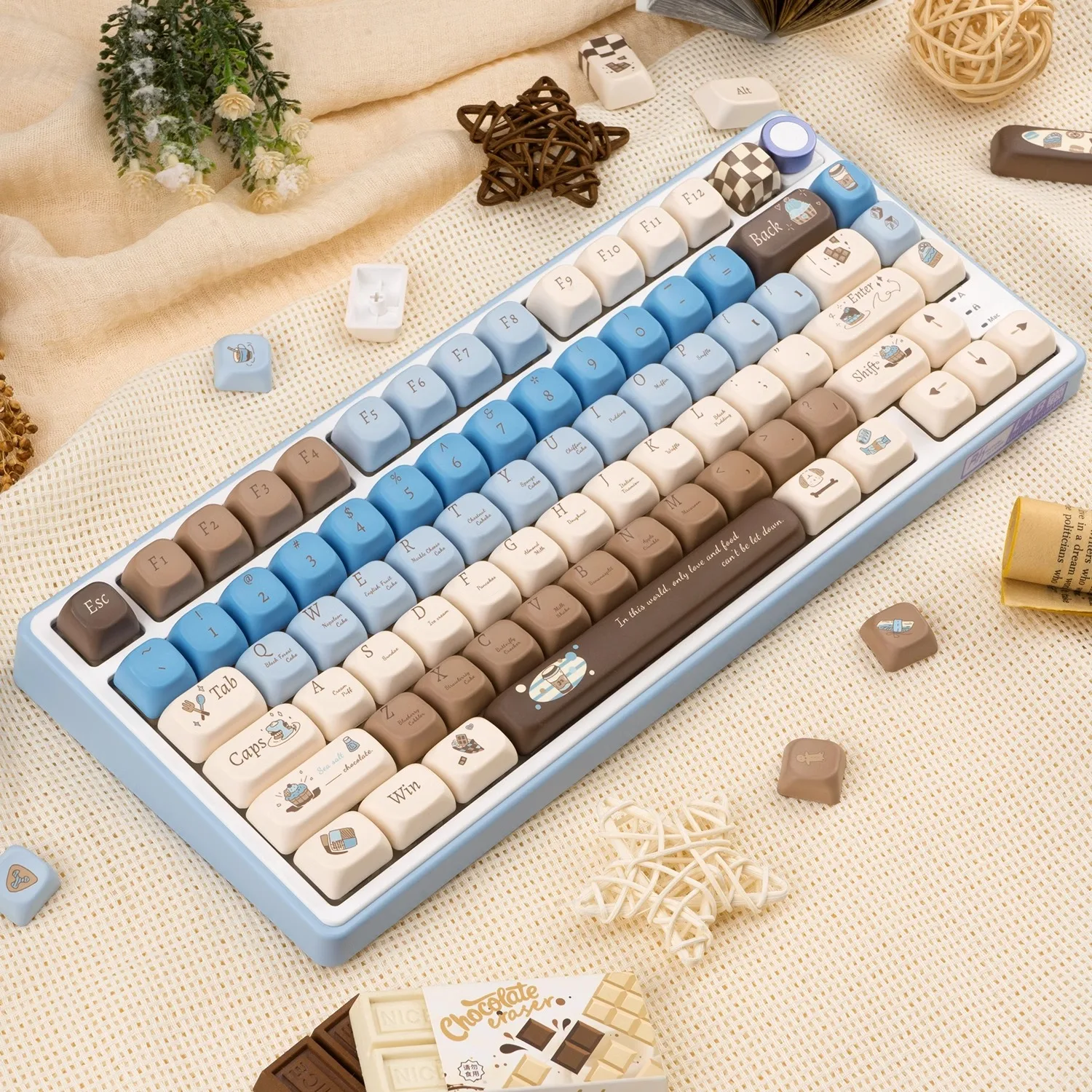 Juego de teclas con tema de Chocolate y sal marina, teclas PBT 145 Cherry FOA originales personalizadas hechas a mano para accesorios de teclado mecánico