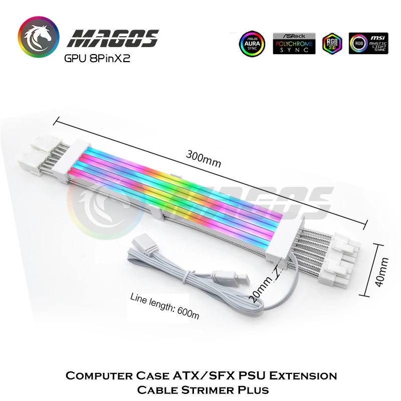 Cable de extensión GPU ARGB Rainbow Neon Line cubierta de luz LED ATX 24Pin 8PinX2 Cable extensor no Lian Li Stimer Plus - imagen 3