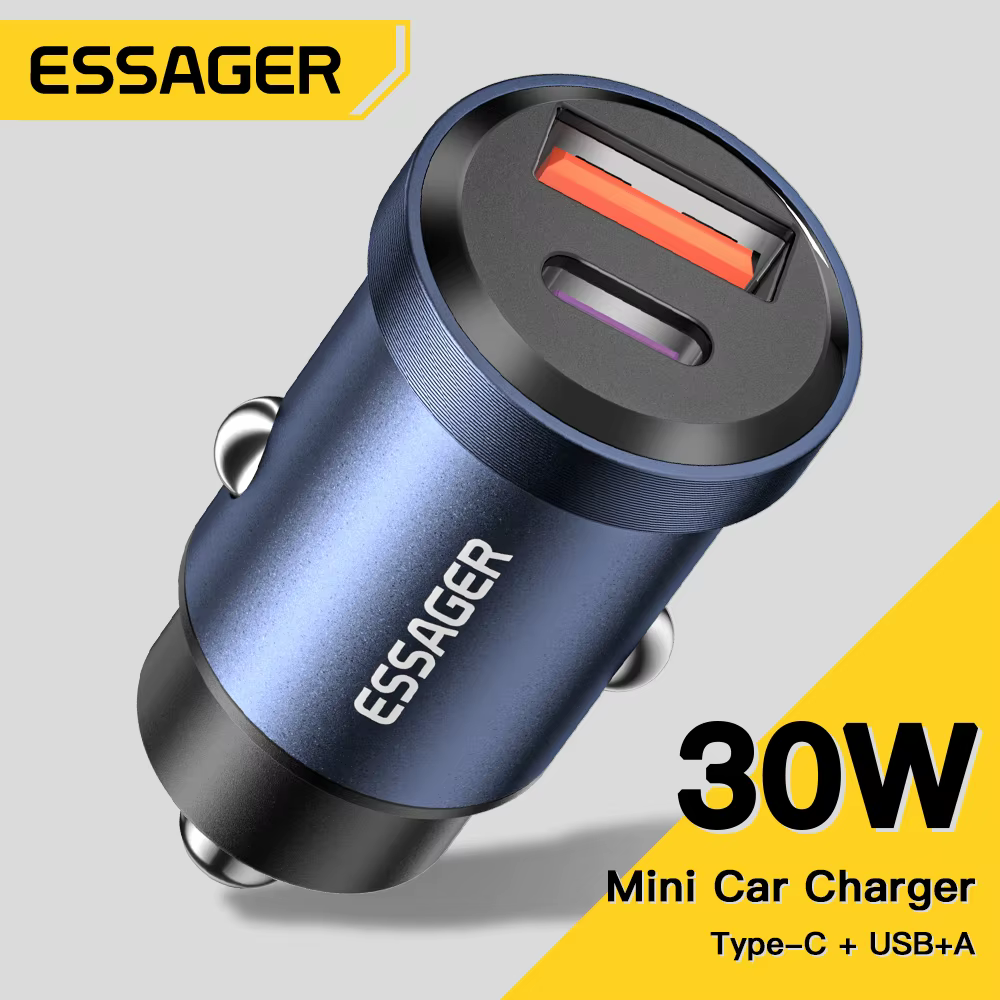 Essager Cargador Coche USB-C 30W Carga Rápida
