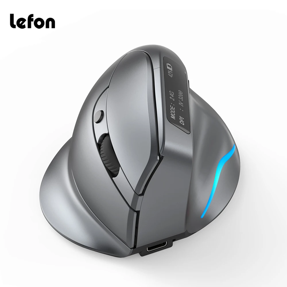 Ratón Vertical ZELOTES F-26C 2,4G, ratón inalámbrico Bluetooth, ratón ergonómico silencioso para juegos, pantalla LED de 3200DPI para PC y portátil