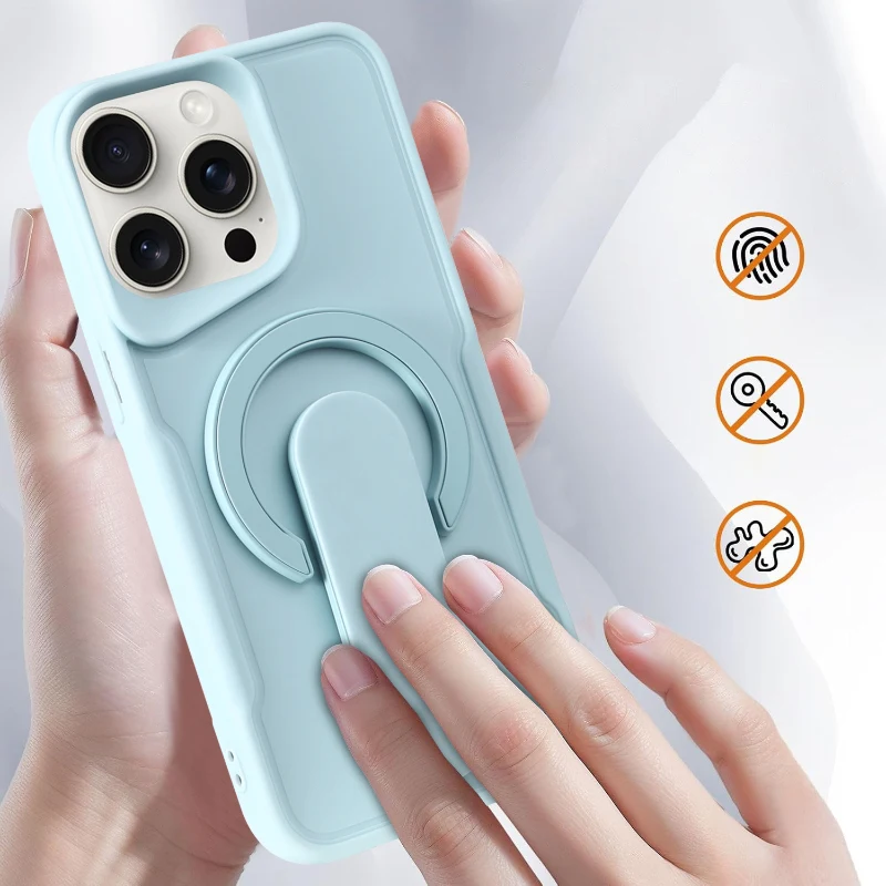 Para Magsafe magnético Push Pull anillo de soporte de lujo Color sólido funda de teléfono para iPhone 16 Pro Max 14 11 12 13 15 Pro Max contraportada - imagen 5