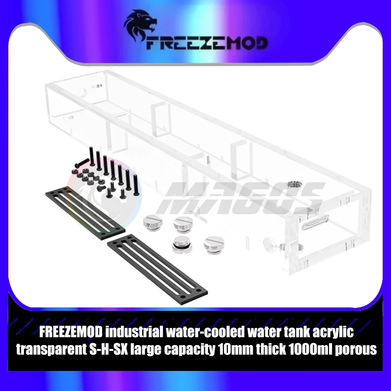 FREEZEMOD Depósito de enfriamiento por agua Tira larga Tanque de agua transparente acrílico industrial, Gran capacidad 10 mm de espesor 1000 ml S-H-SX