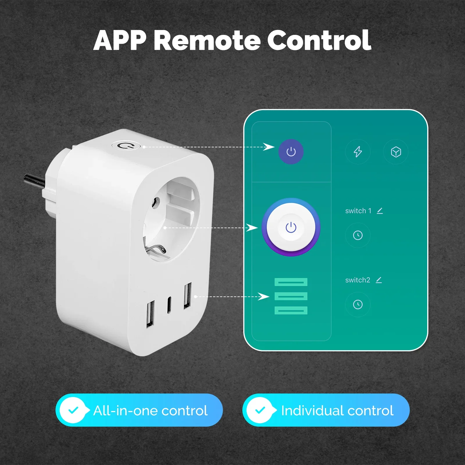 MOES Tuya WiFi enchufe inteligente 16A enchufe de la UE 2USB 1TypeC carga rápida Monitor de electricidad funciona con Alexa Google Home - imagen 5