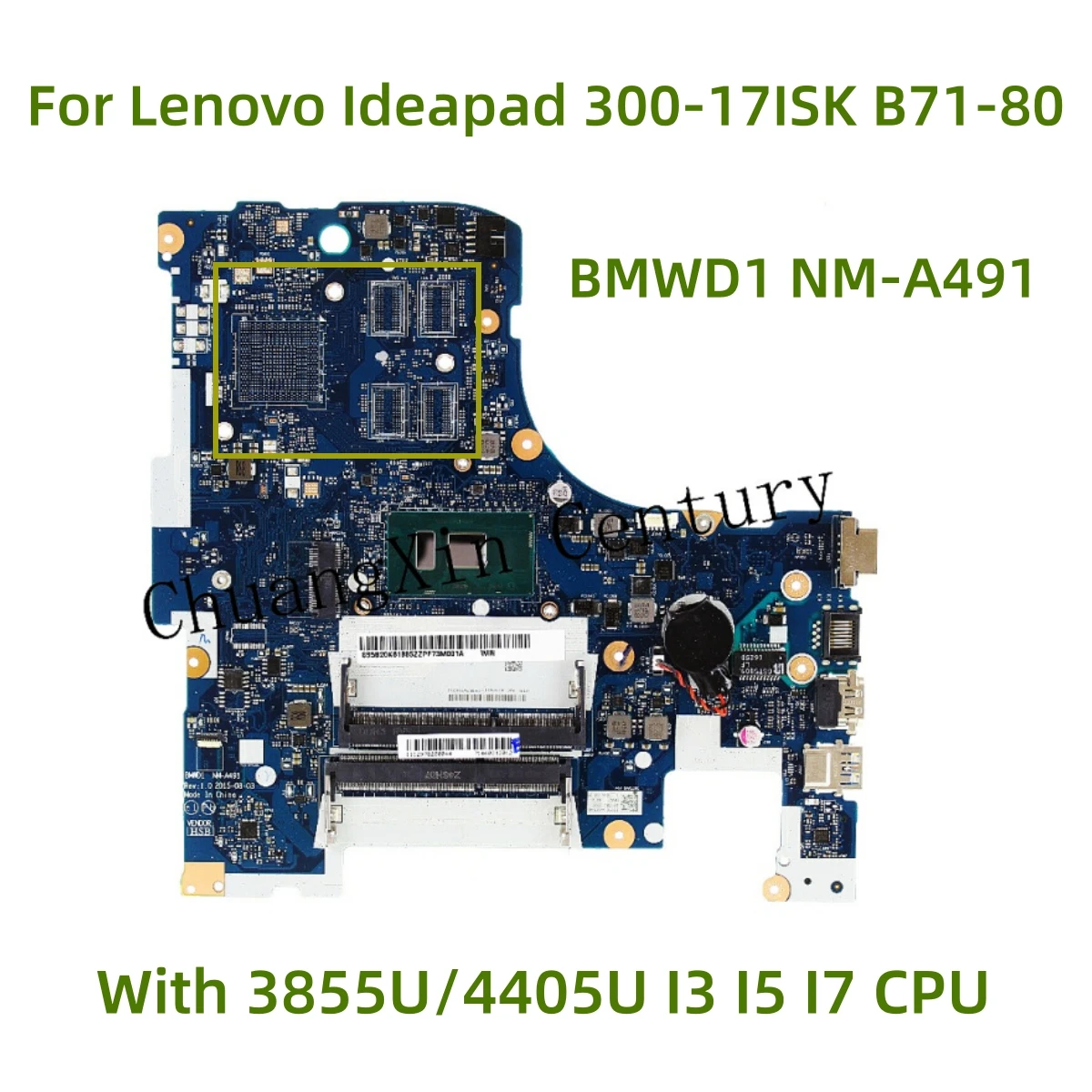 Placa base de NM-A491 para portátil Lenovo Ideapad 300-17ISK B71-80 con CPU 4405U i3 i5 i7 100% completamente probada