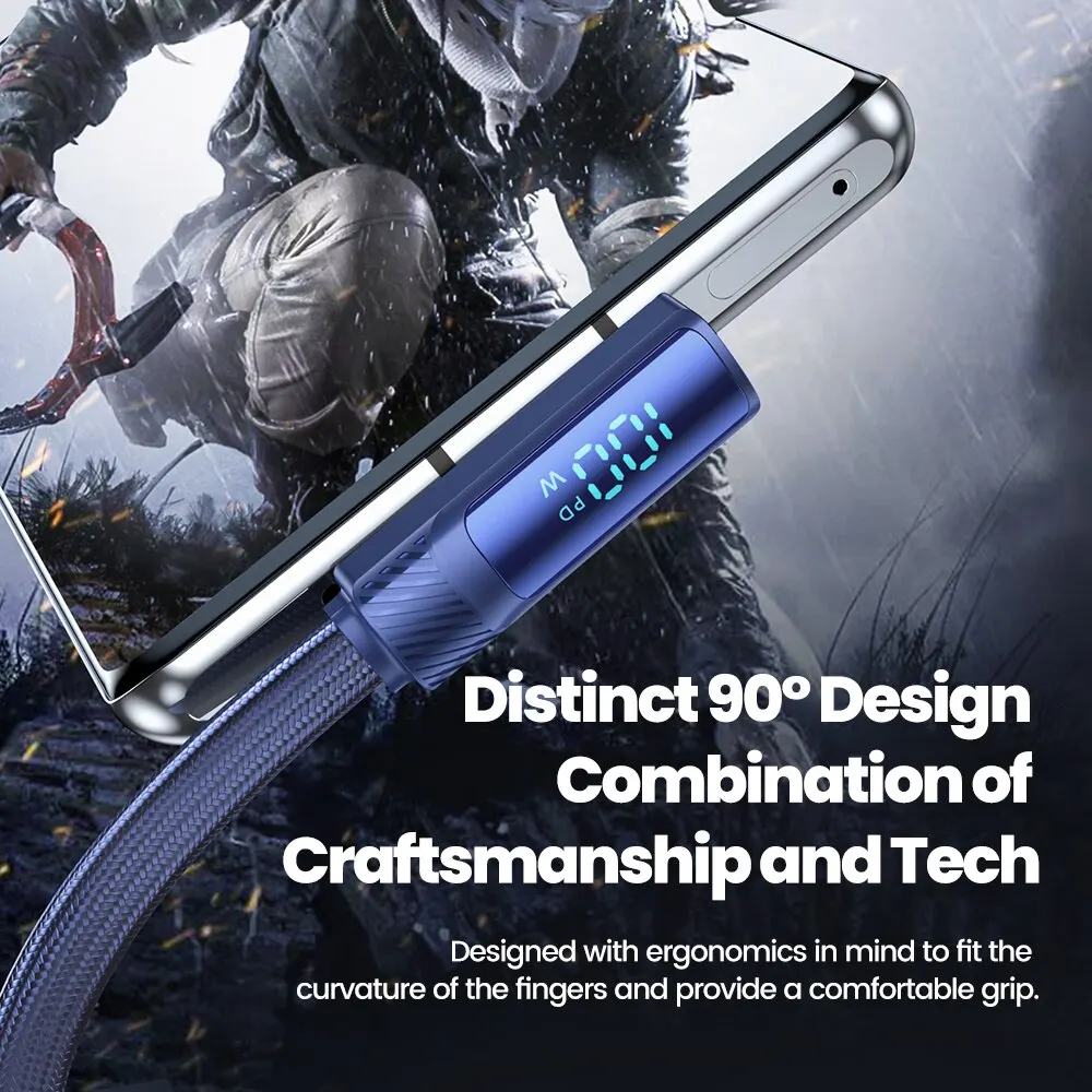 Toocki-Cable USB tipo C para iPhone 15, Samsung, Huawei, Xiaomi, 100W, pantalla Digital de ángulo de 90 grados - imagen 3