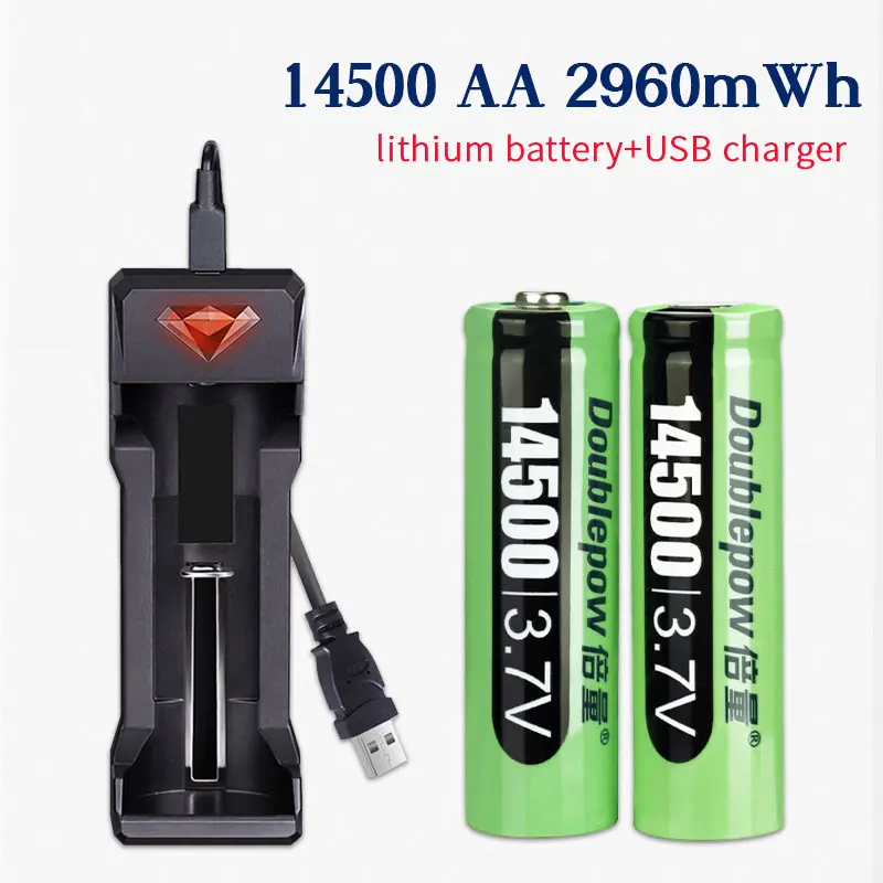Baterías de litio recargables AA 14500 3.7V 2960mWh No. 5 para cepillo de dientes eléctrico con ventilador + cargador USB de ranura simple/doble