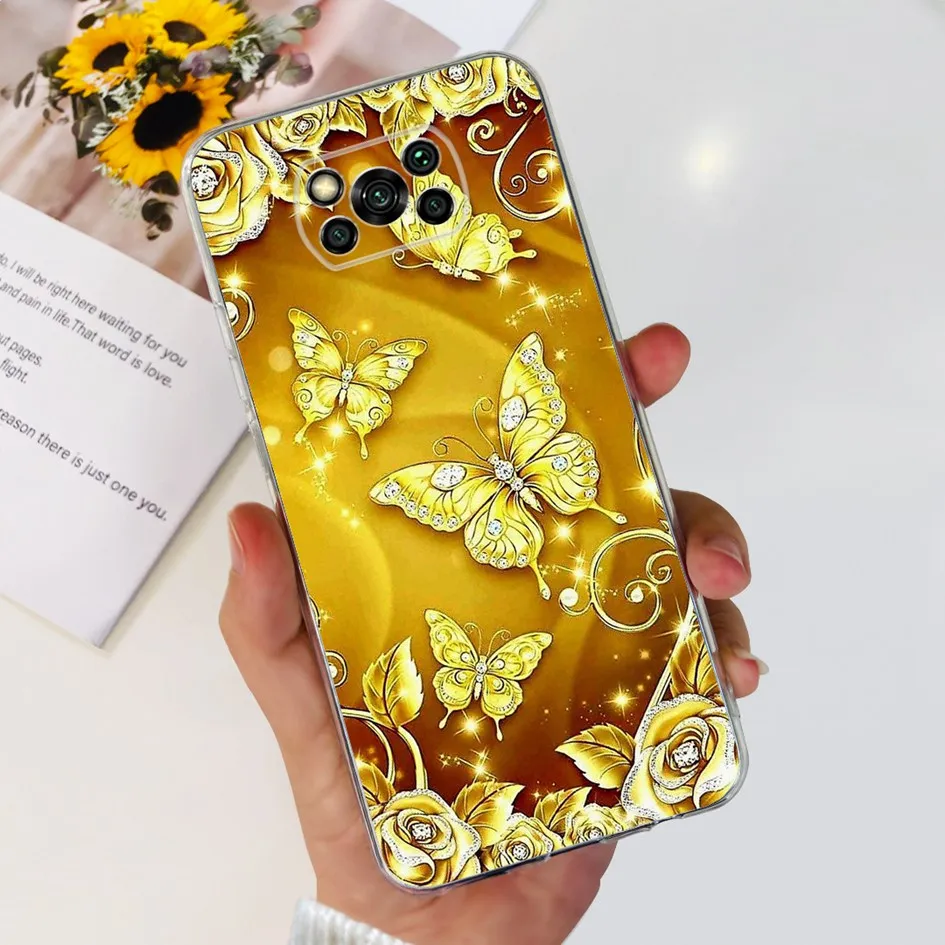 Funda transparente para teléfono Xiaomi Poco X3, carcasa de silicona suave con flores, a la moda, NFC - imagen 3