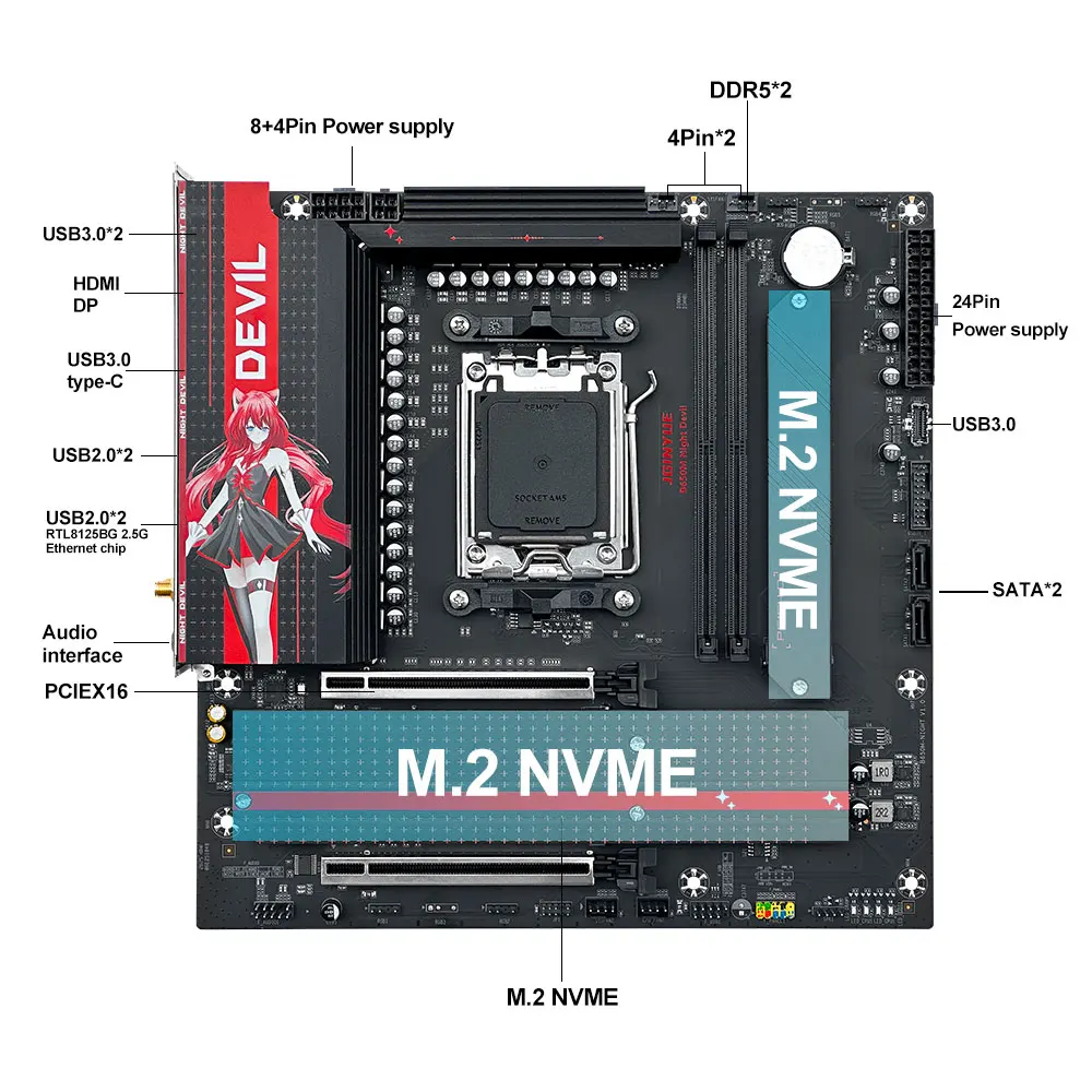 Placa base B650 DDR5 canales duales Sata 3,0 M.2 NVME ITX/M-ATX tamaño AM5 escritorio compatible con procesadores AMD serie 7000/8000/9000 - imagen 5