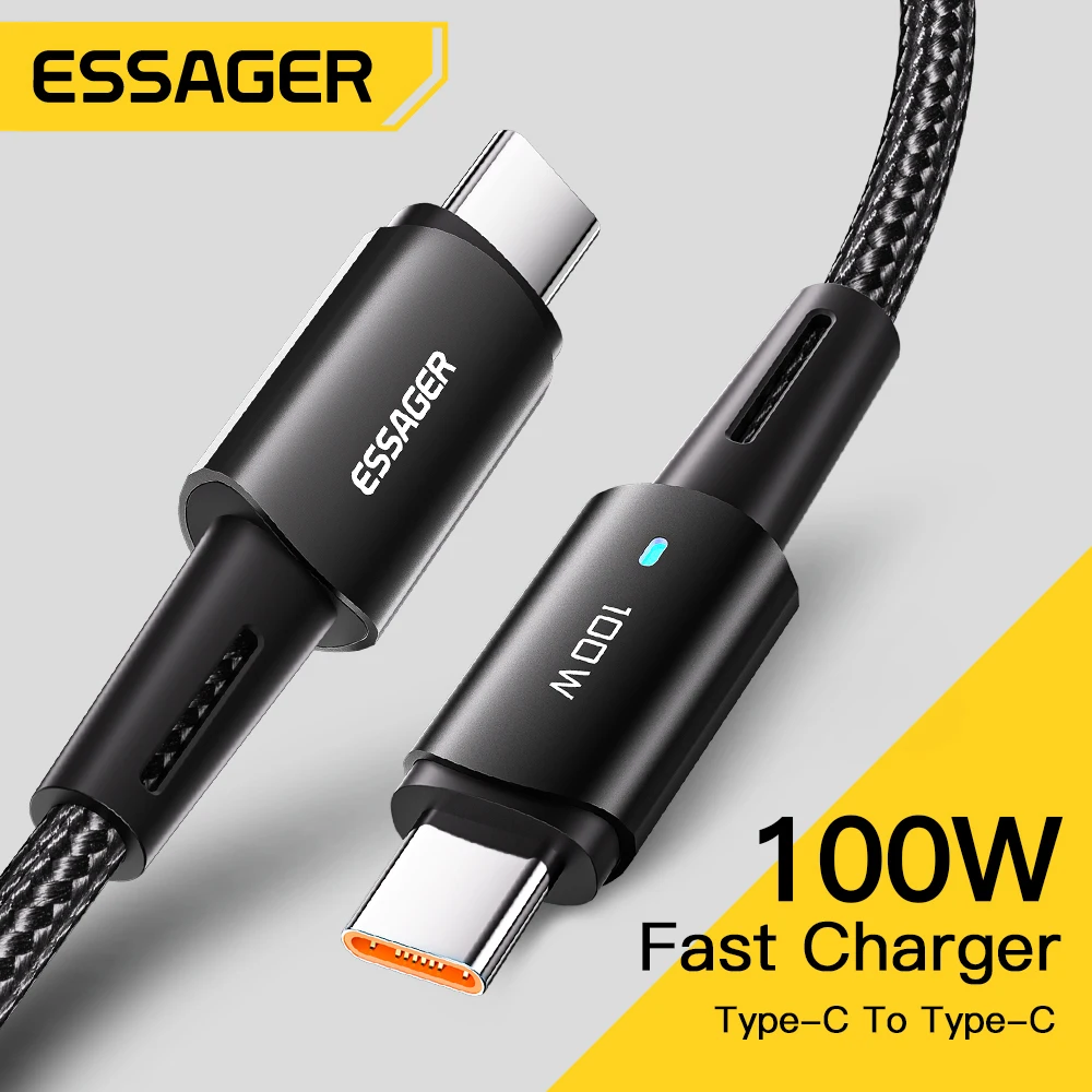 Cable Essager USB C 100W PD QC 4,0 3,0 Cable USB tipo C Cable de carga rápida tipo C para MacBook Pro Samsung Xiaomi Cable de carga