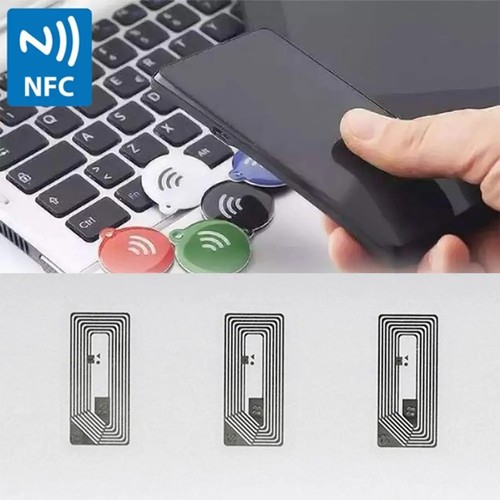 Chip NFC de 10 piezas, pegatina con incrustaciones húmedas de 13,56 MHz, etiqueta Wifi, 2x1cm, antena Nfs, Ntag213 - imagen 5